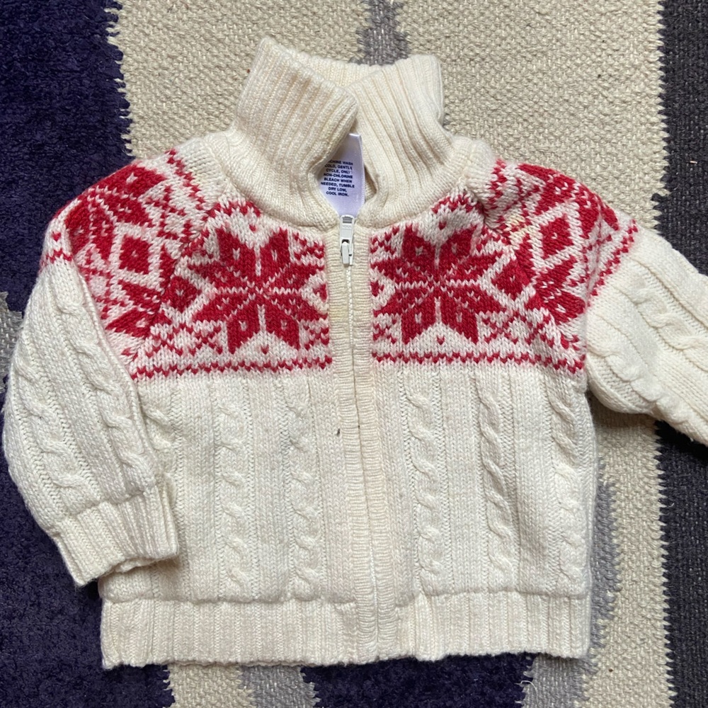GAP Baby Christmas cable knit cardigan baby intarsia sweater with collar